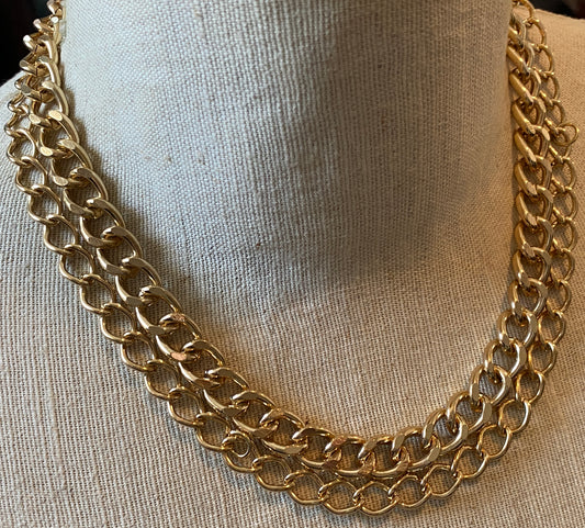 Vintage Gold Tone Metal Multistrand Curb Chain Necklace