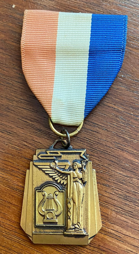 Vintage School Music Medal Ribbon Brooch Pin