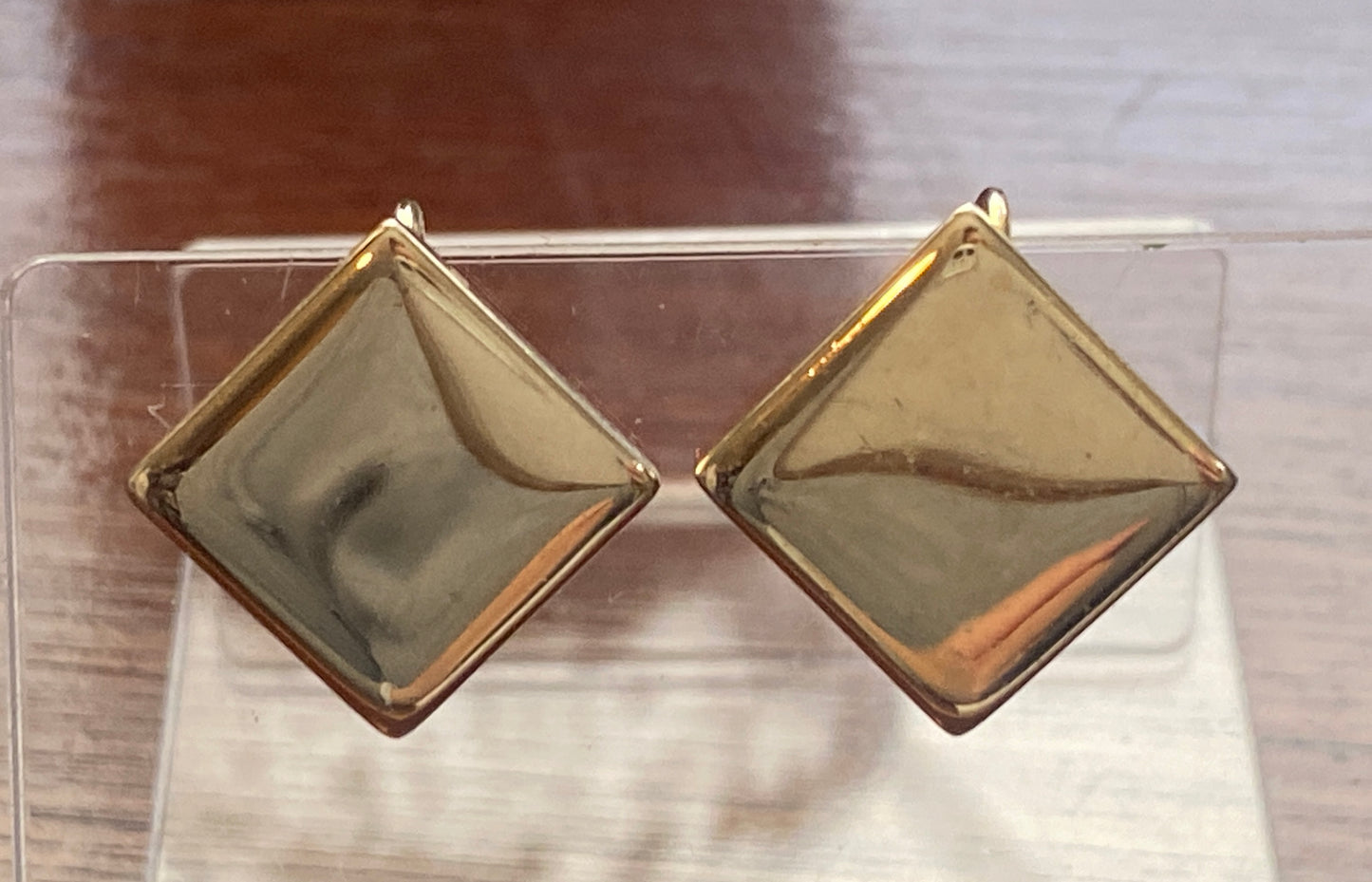 Vintage Park Lane Signed Shiny Gold Tone Diamond Shaped Clip on Earrings