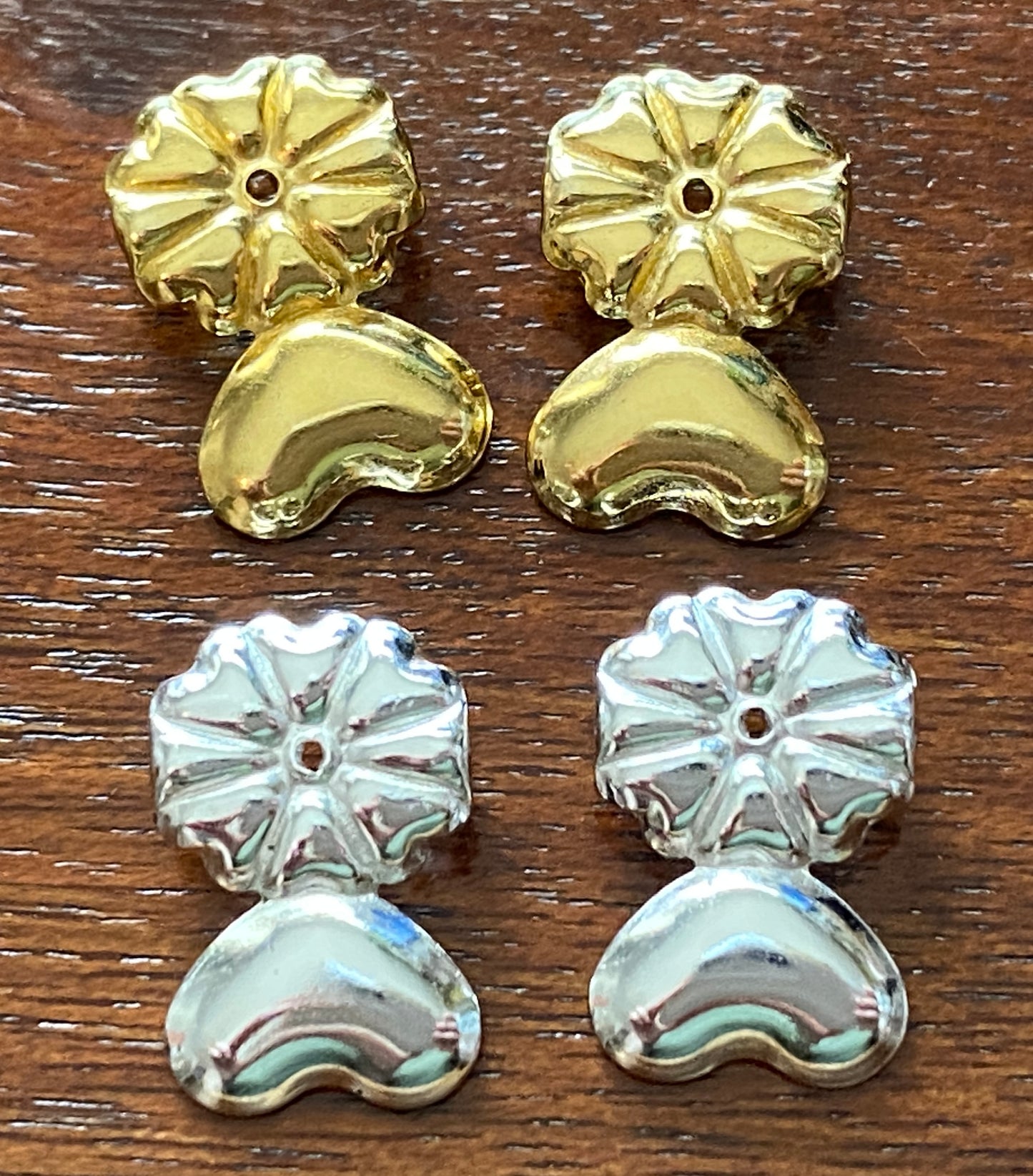 Gold Silver Tone Metal Decorative Earring Jackets Backers Heart Flower