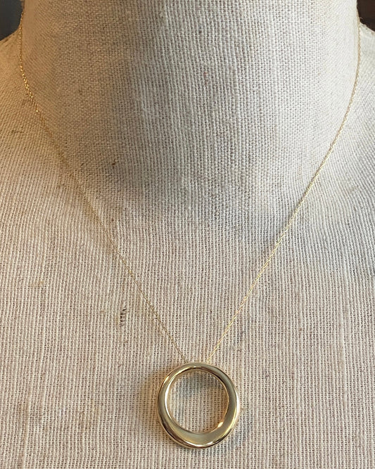 14k Yellow Gold Chain Necklace Open Round EG Turkey Modernist Pendant