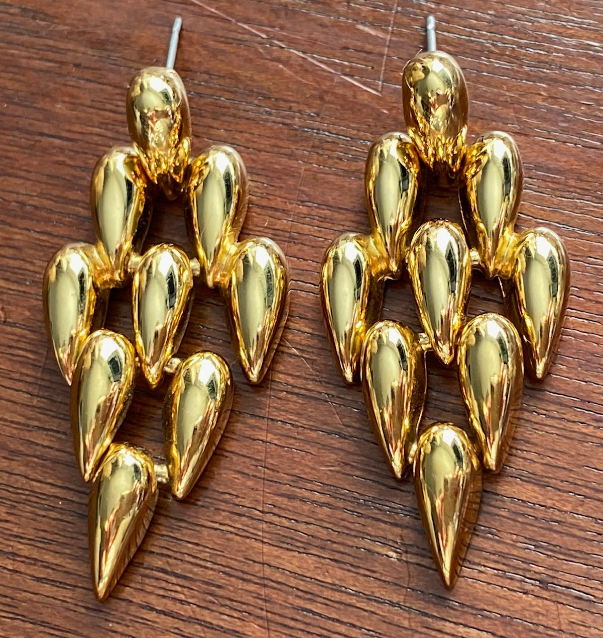 Vintage Gold Tone Metal Spike Dangly Articulated Pierced Earrings