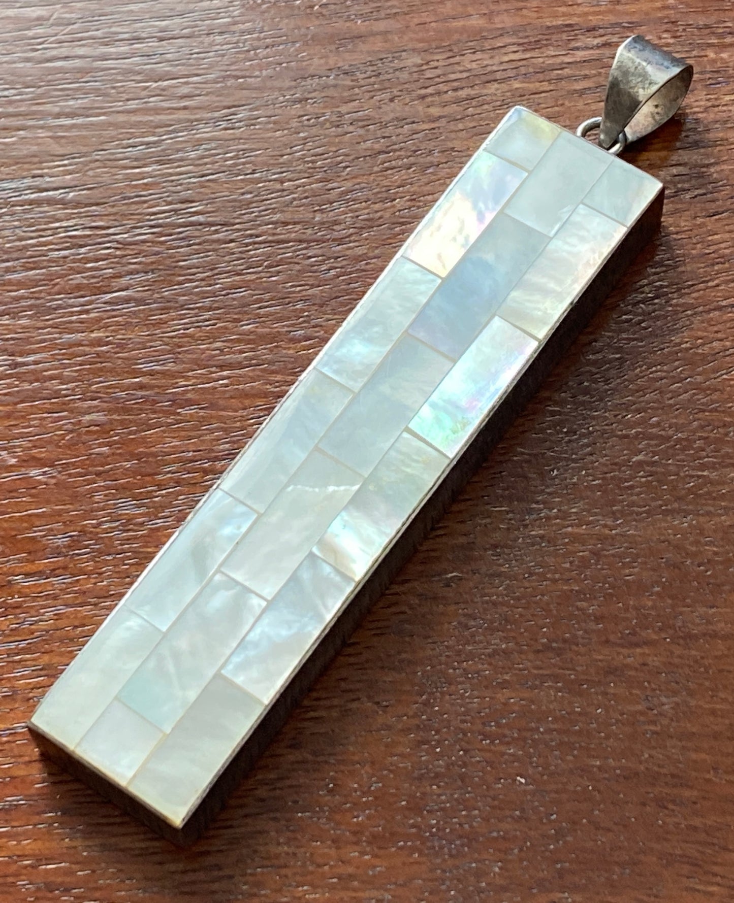 Sterling Silver Mother of Pearl Long Modern Necklace Pendant
