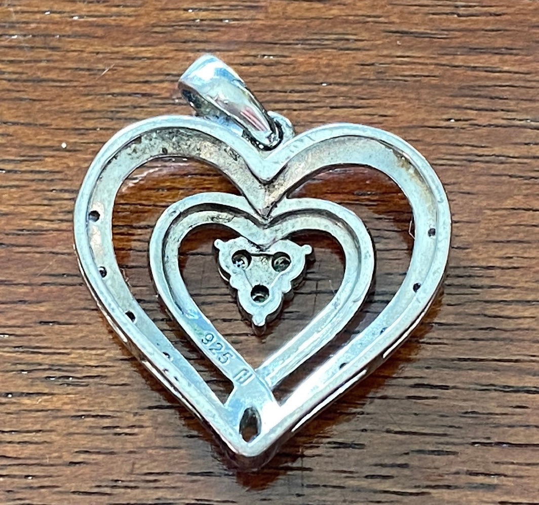 Sterling Silver 925 Diamond Accent Heart Shaped Pendant