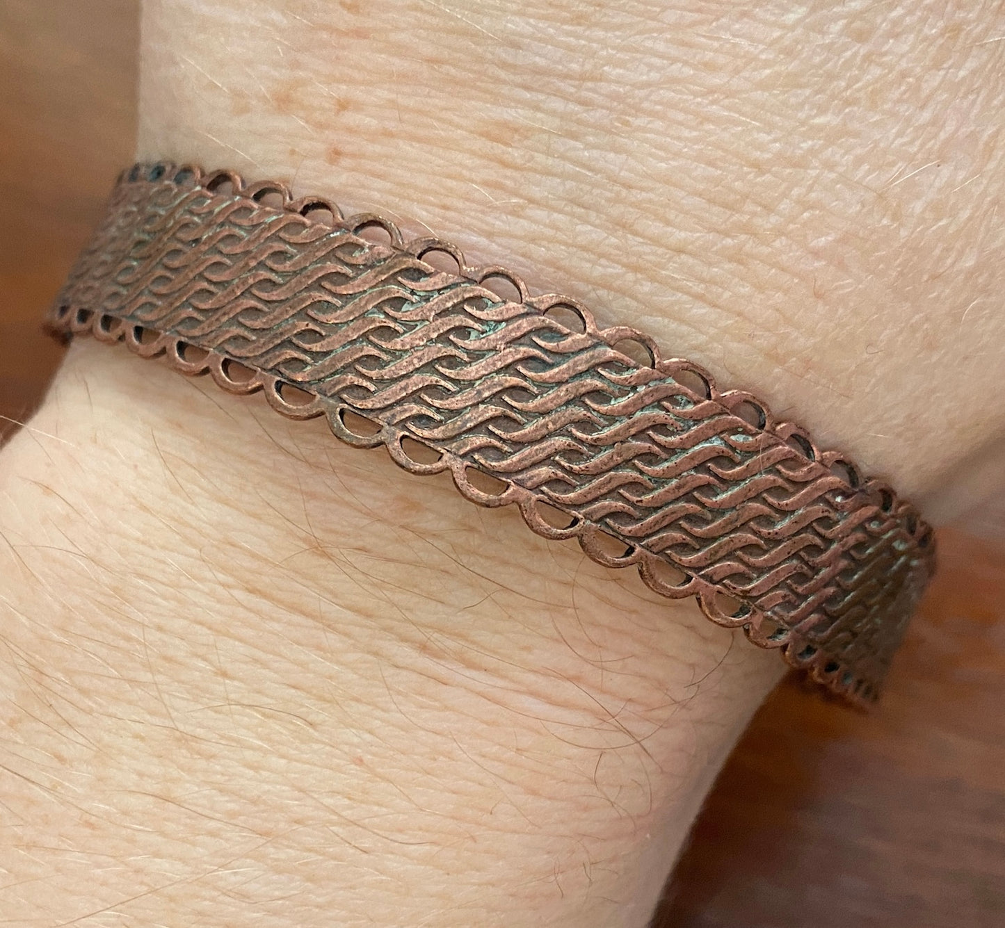 Copper Bangle Bracelet Patterned