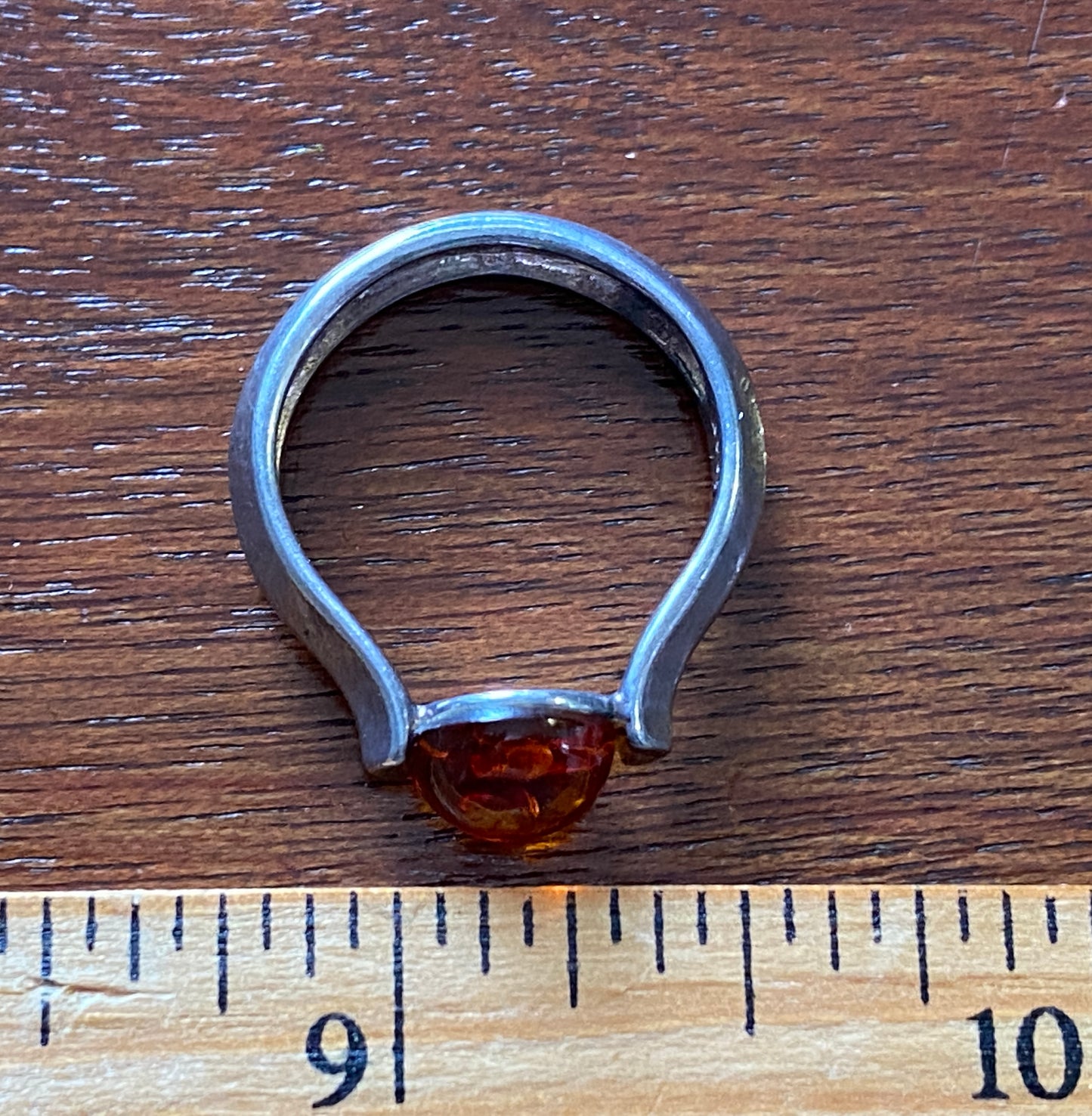 Vintage Sterling Silver 925 Round Amber Cabochon Ring Sz 5.5