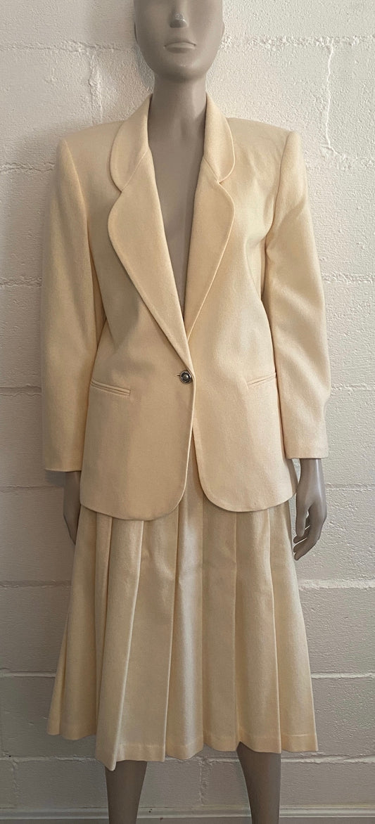 Vintage Koret Petites Pure Wool Ivory Pleated Suit Blazer Set Sz 10