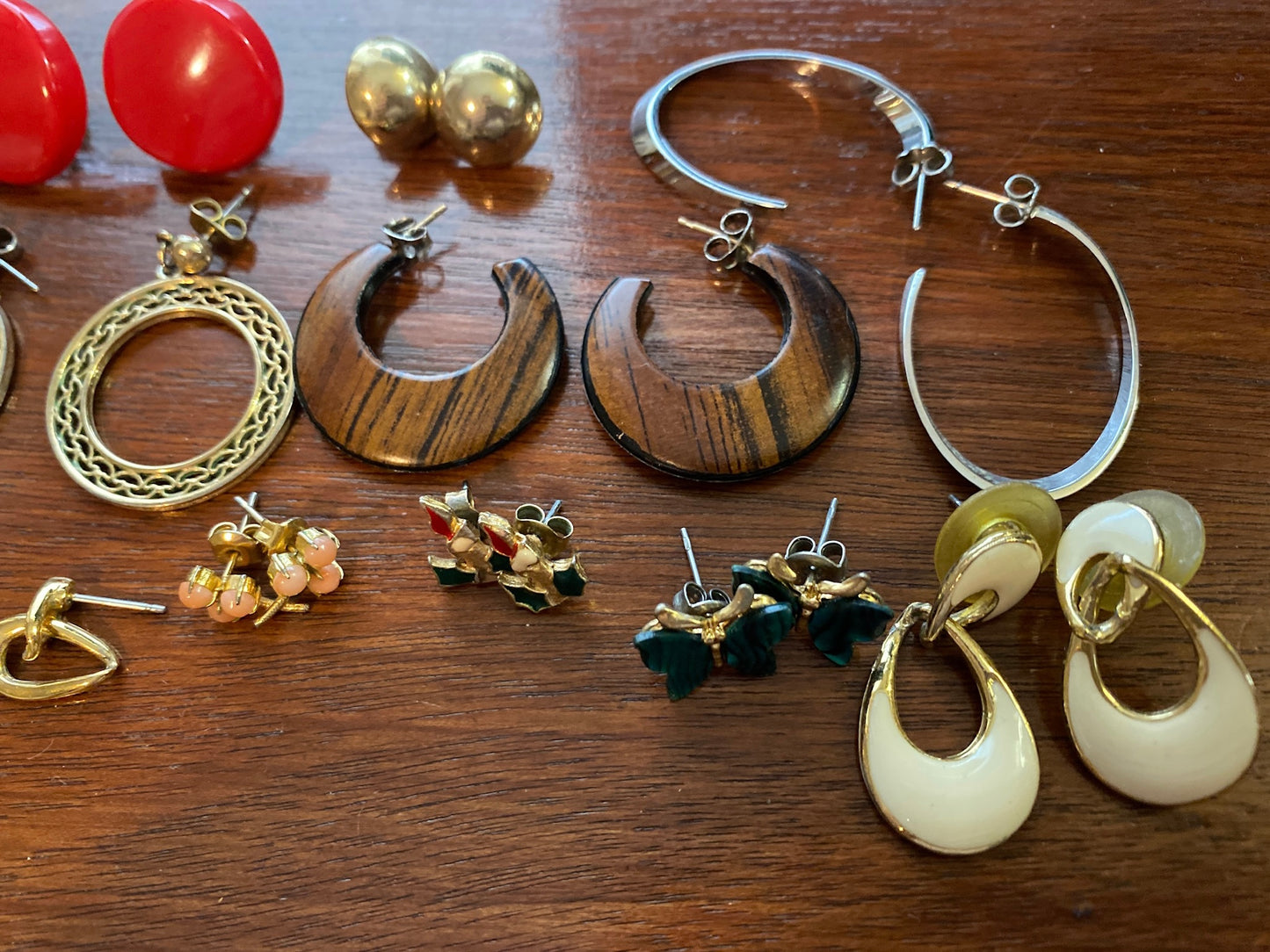 Lot of Vintage to Now Pierced Earrings Faux Pearl Wood Silver Gold Tone