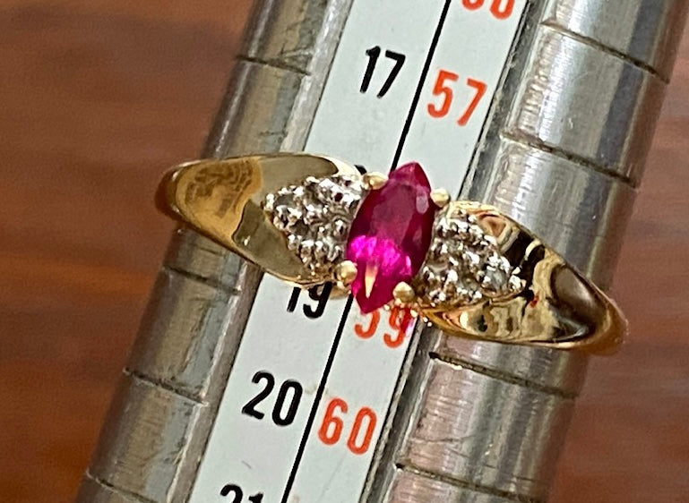 10k Yellow Gold Marquise Ruby Diamond Bow Tie Style Ring Sz 8.5
