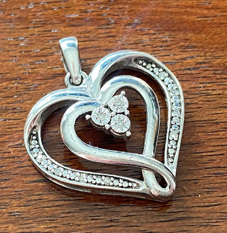 Sterling Silver 925 Diamond Accent Heart Shaped Pendant