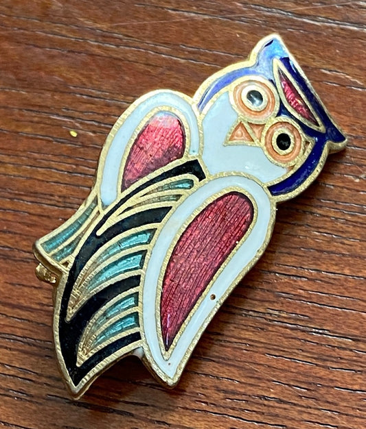 Vintage Enamel Wise Owl Small Brooch Pin