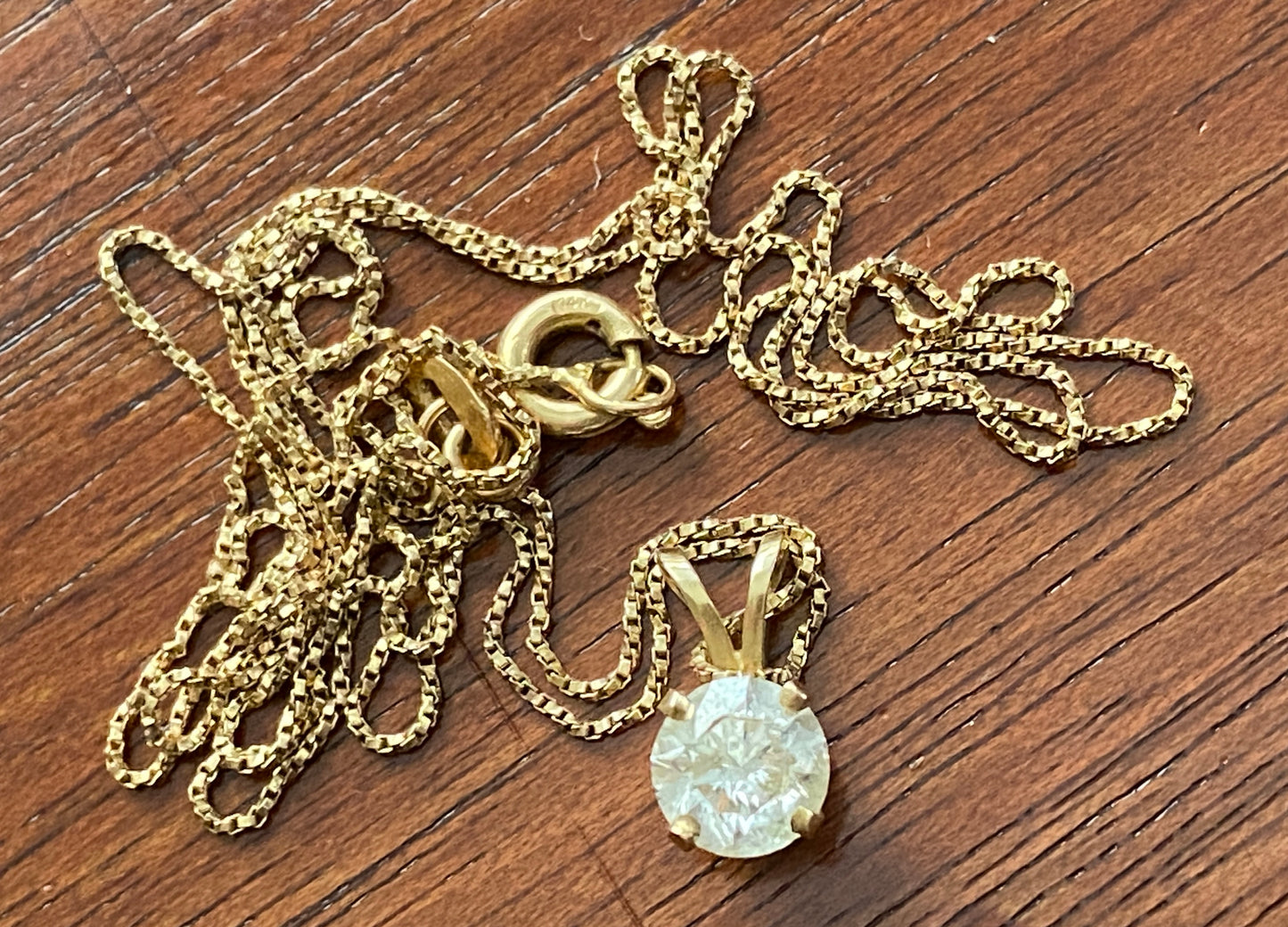 14k Yellow Gold Round 1/2ct Diamond Solitaire Pendant Chain Necklace