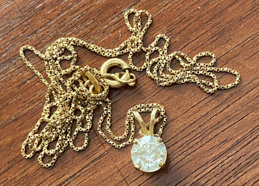 14k Yellow Gold Round 1/2ct Diamond Solitaire Pendant Chain Necklace