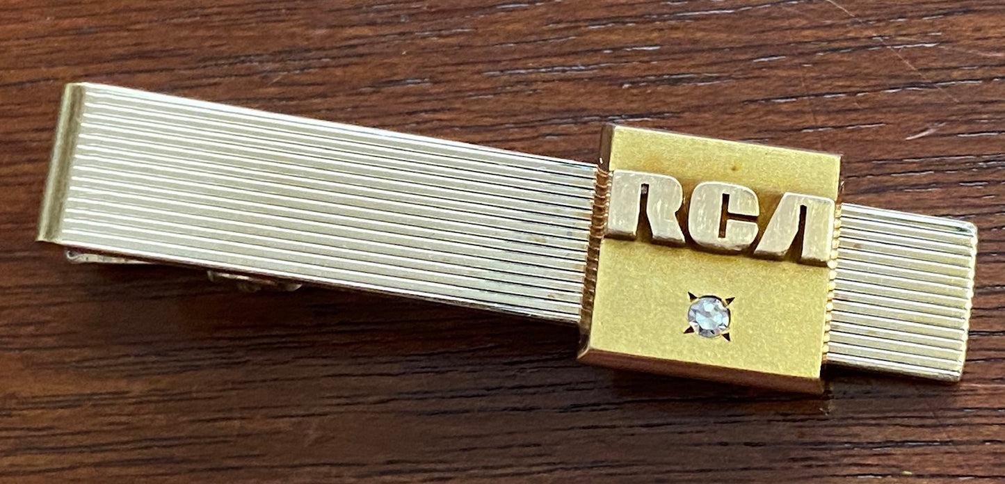 Vintage O.C Tanner RCA Tie Clip Diamond 10k Gold and Gold Filled