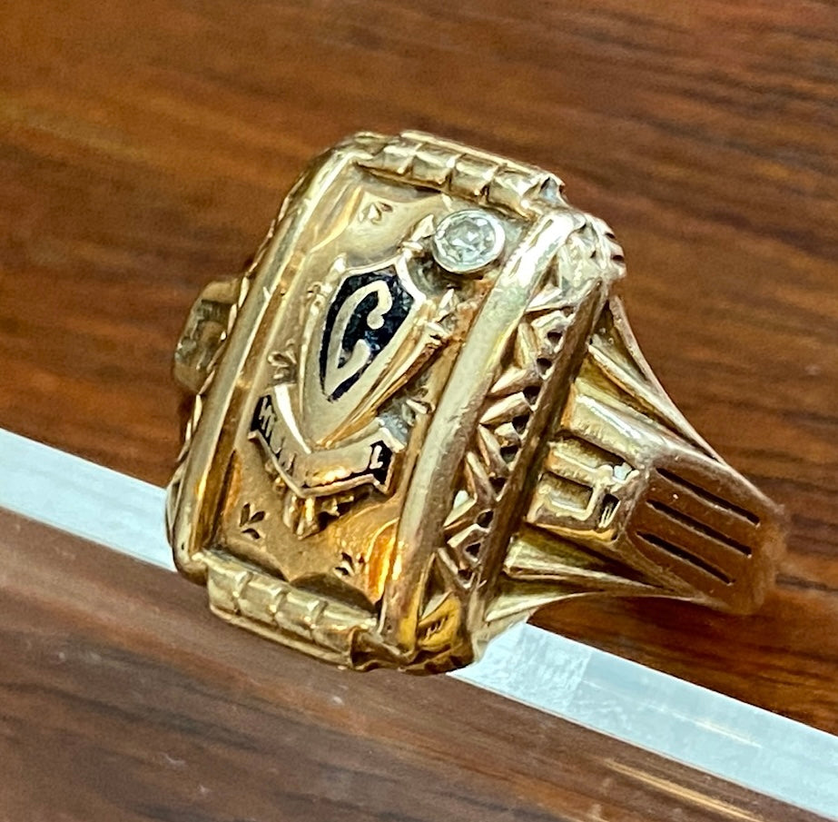 Antique 10k Yellow Gold Class School Ring Diamond Accent Sz 6