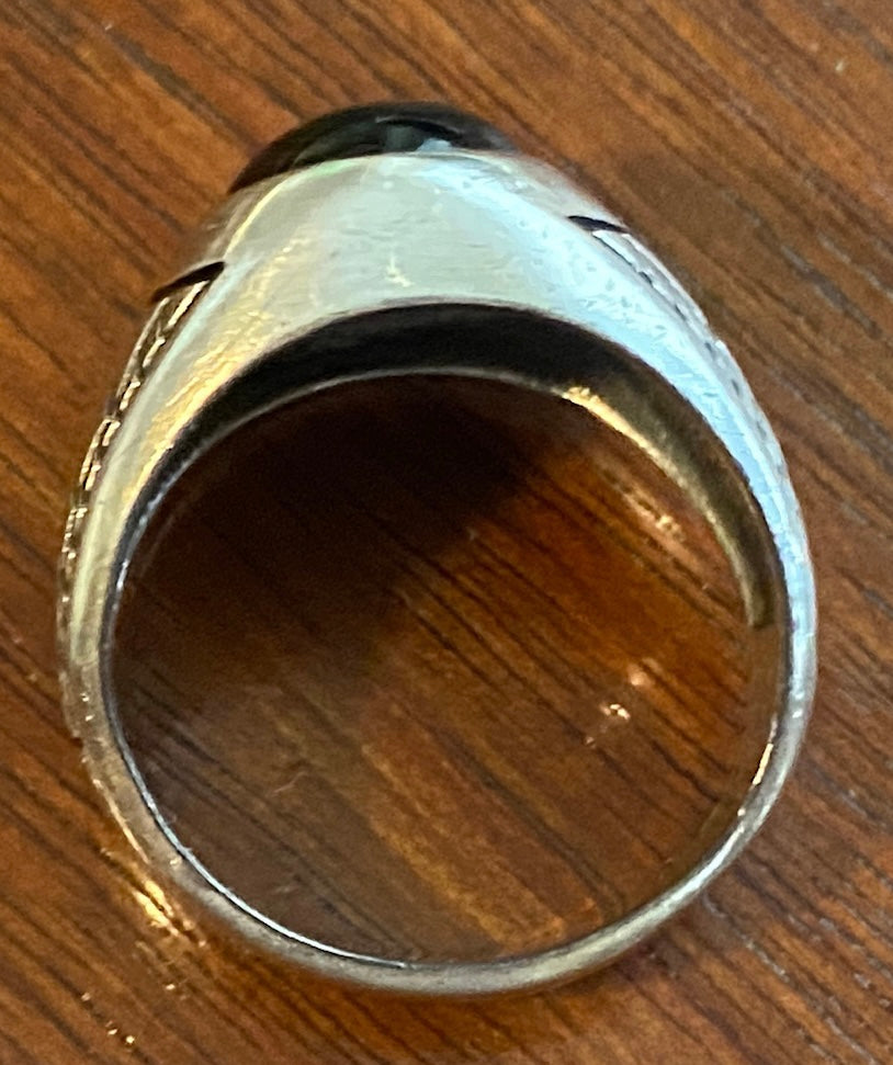 Sterling Silver 925 Onyx Signet Ring Sz 8.75 Chevron Pattern