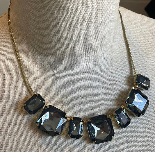 Fashion Smokey Topaz Faceted Rhinestone Collar Statement Necklace