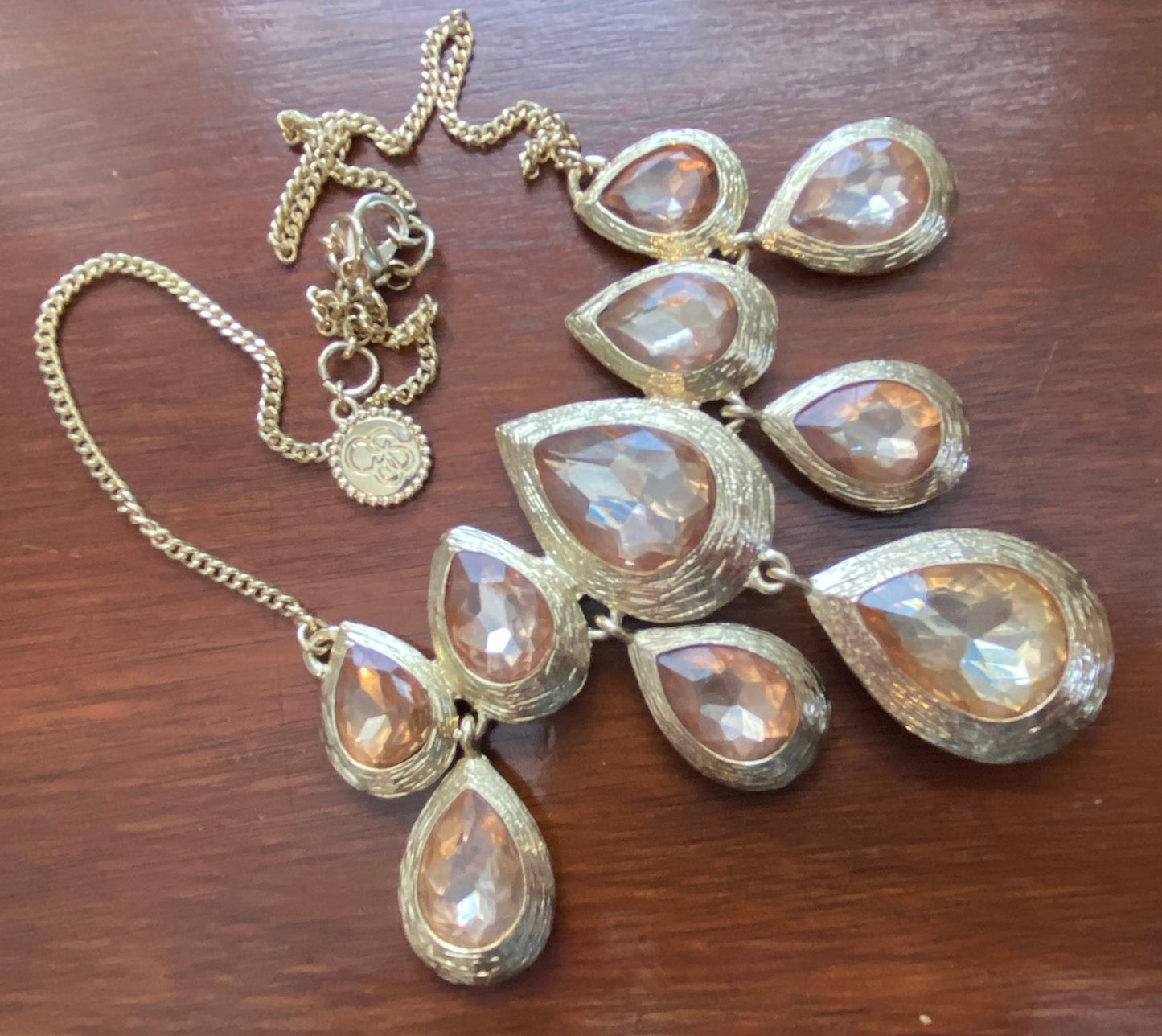 Jessica Simpson Gold Tone Metal Champagne Faux Stone Bib Collar Necklace