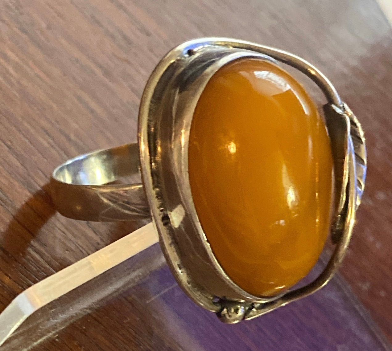 Sterling Silver 925 Butterscotch Amber Leaf Ring Sz 9