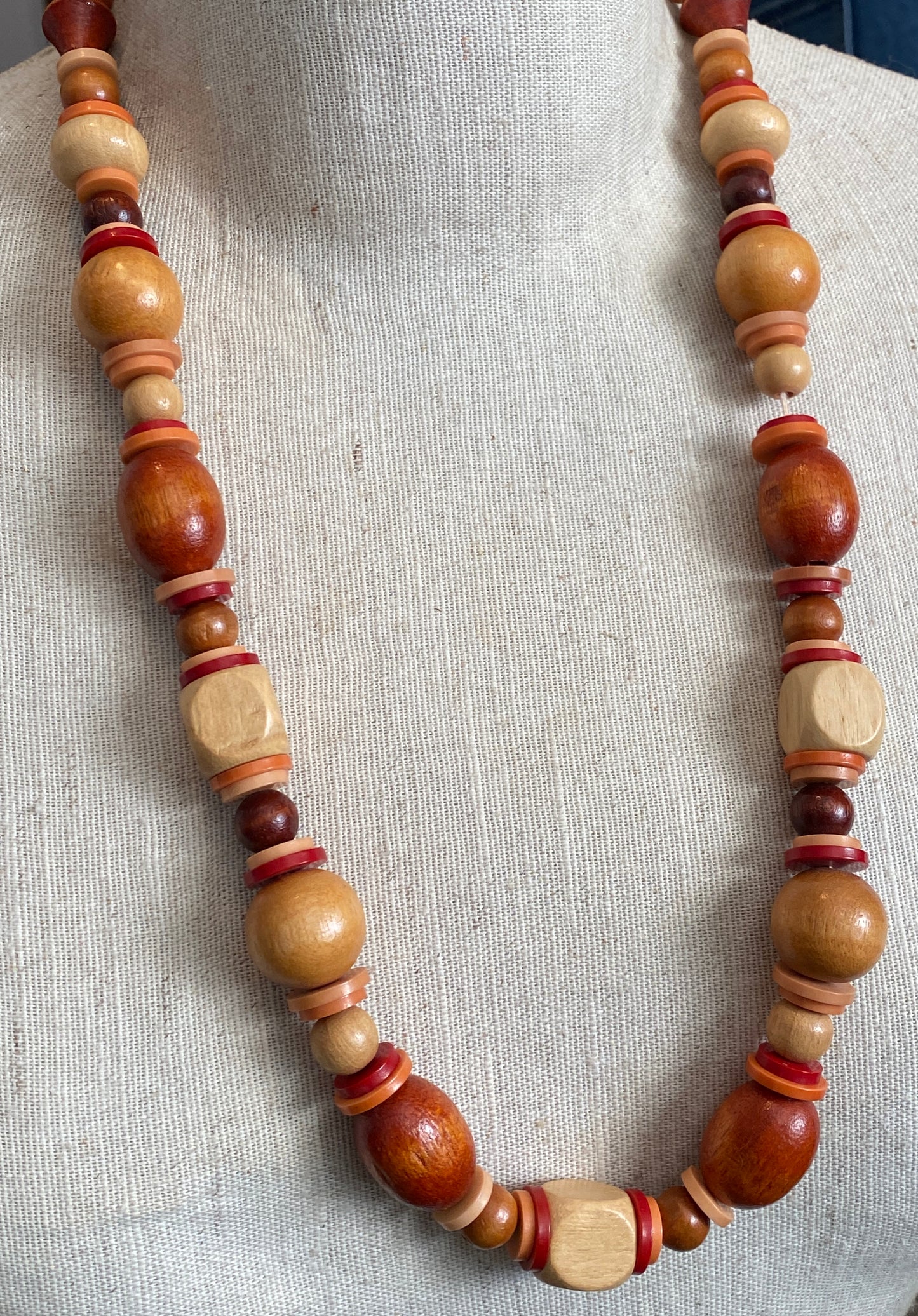 Vintage Wood Bead Long Necklace