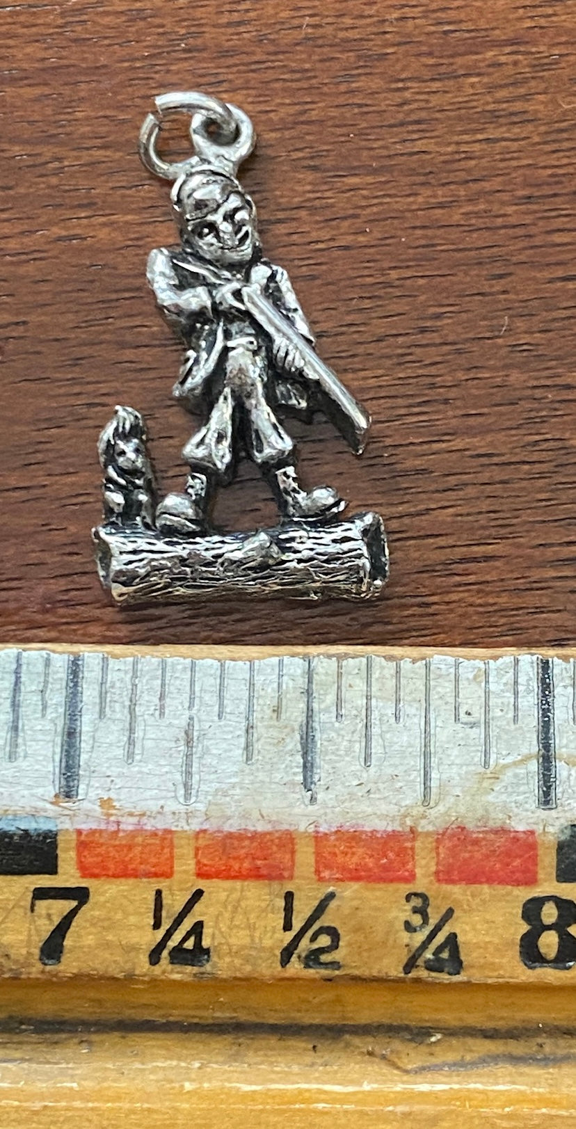 Silver Tone Charm Boy with Rifle and Squirrel