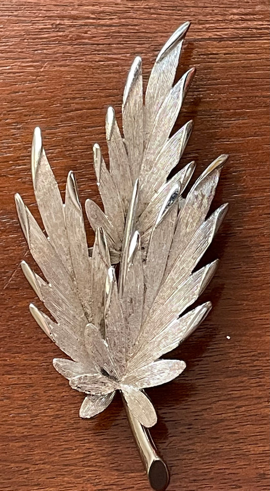 Vintage Silvertone Metal Signed PIM Leaf Brooch Pin Large