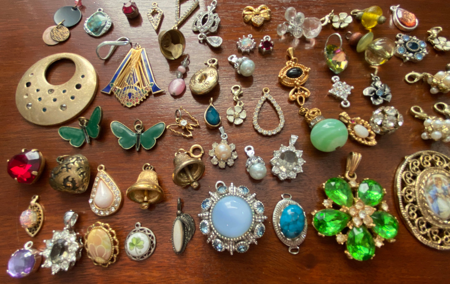 Huge Lot of Vintage to Now Necklace Pendants Charms Some Signed Rhinestones Hearts