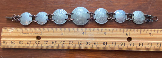 Vintage Sixpence British Domed Coin Handmade Bracelet