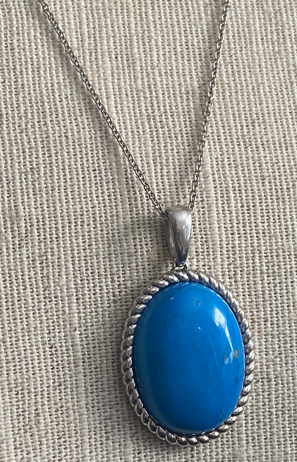 Sterling Silver Chain w Large Turquoise Cabochon Pendant Necklace