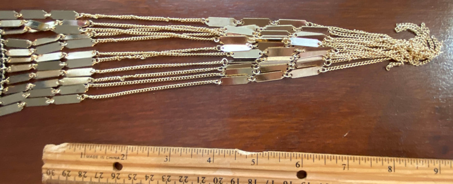 Gold Tone Chain Statement Tassel Fringe Necklace Boho