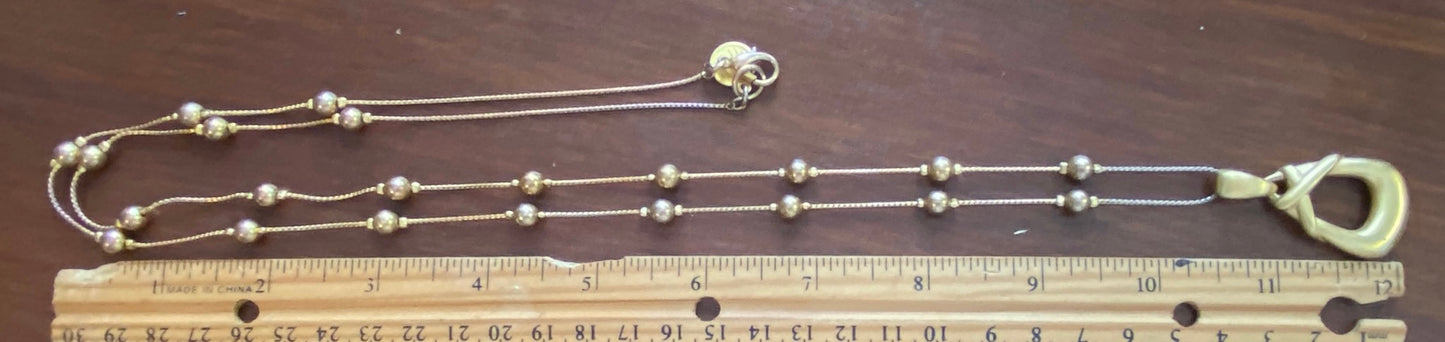 Vintage Anne Klein Gold Tone Ball Bead Pendant Necklace