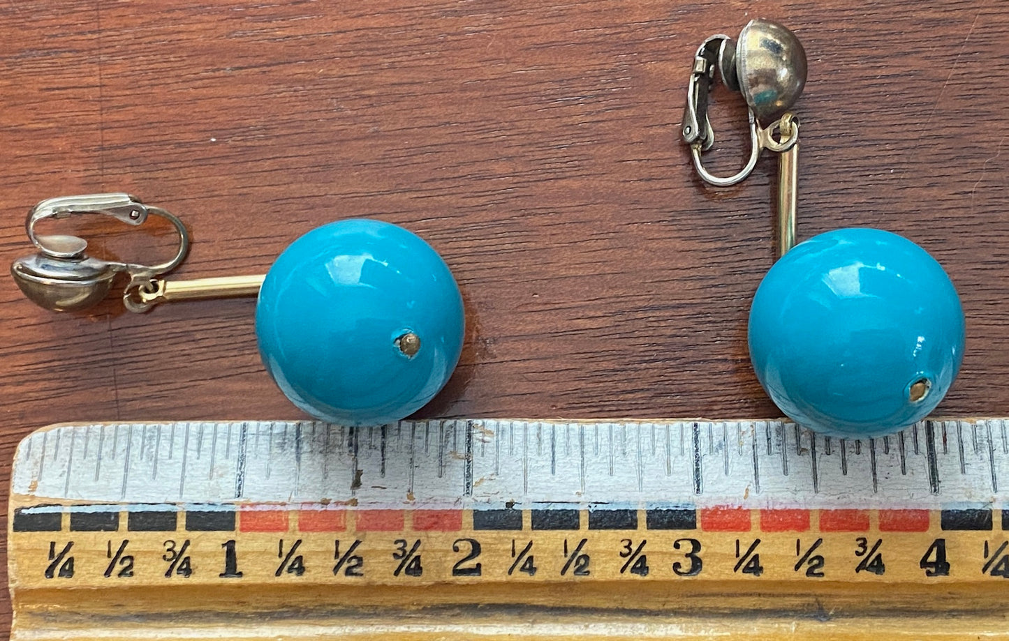 Vintage Large Blue Bead Drop Dangly Clip on Earrings