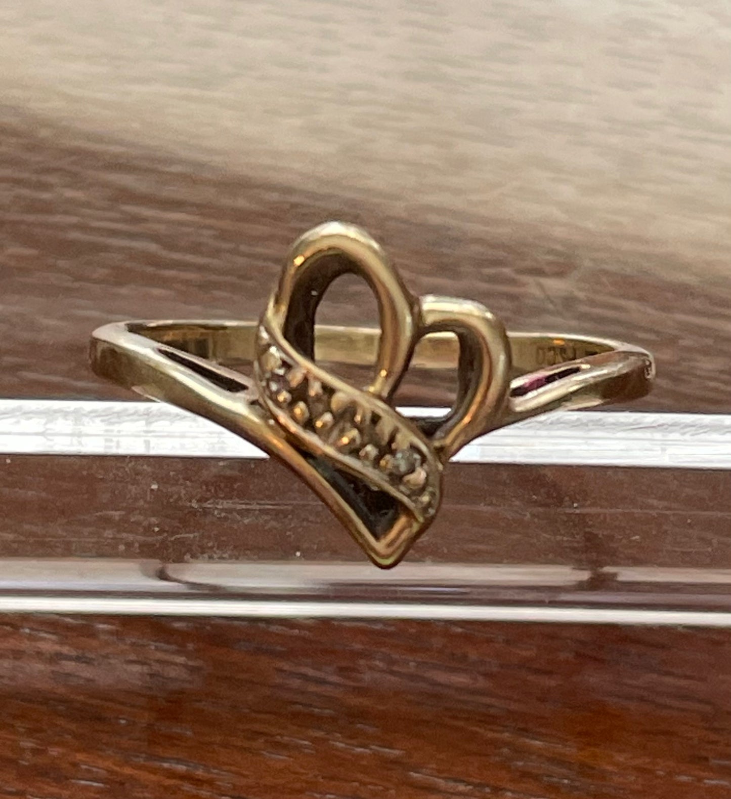 10k Yellow Gold Diamond Accent Heart Ring Sz 6.75 Signed PSCO - 2g
