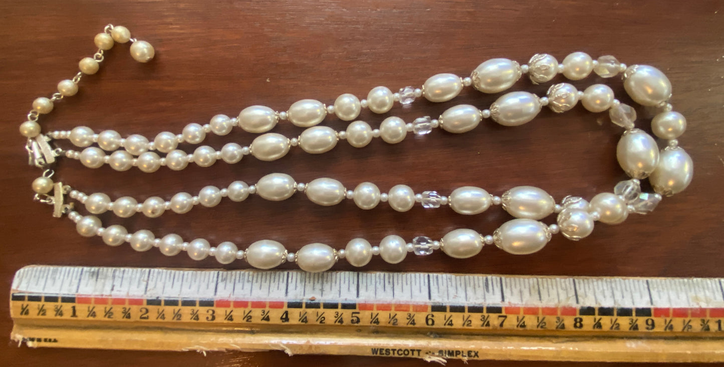 Vintage Ivory Faux Pearl Multistrand Bead Necklace Made in Japan