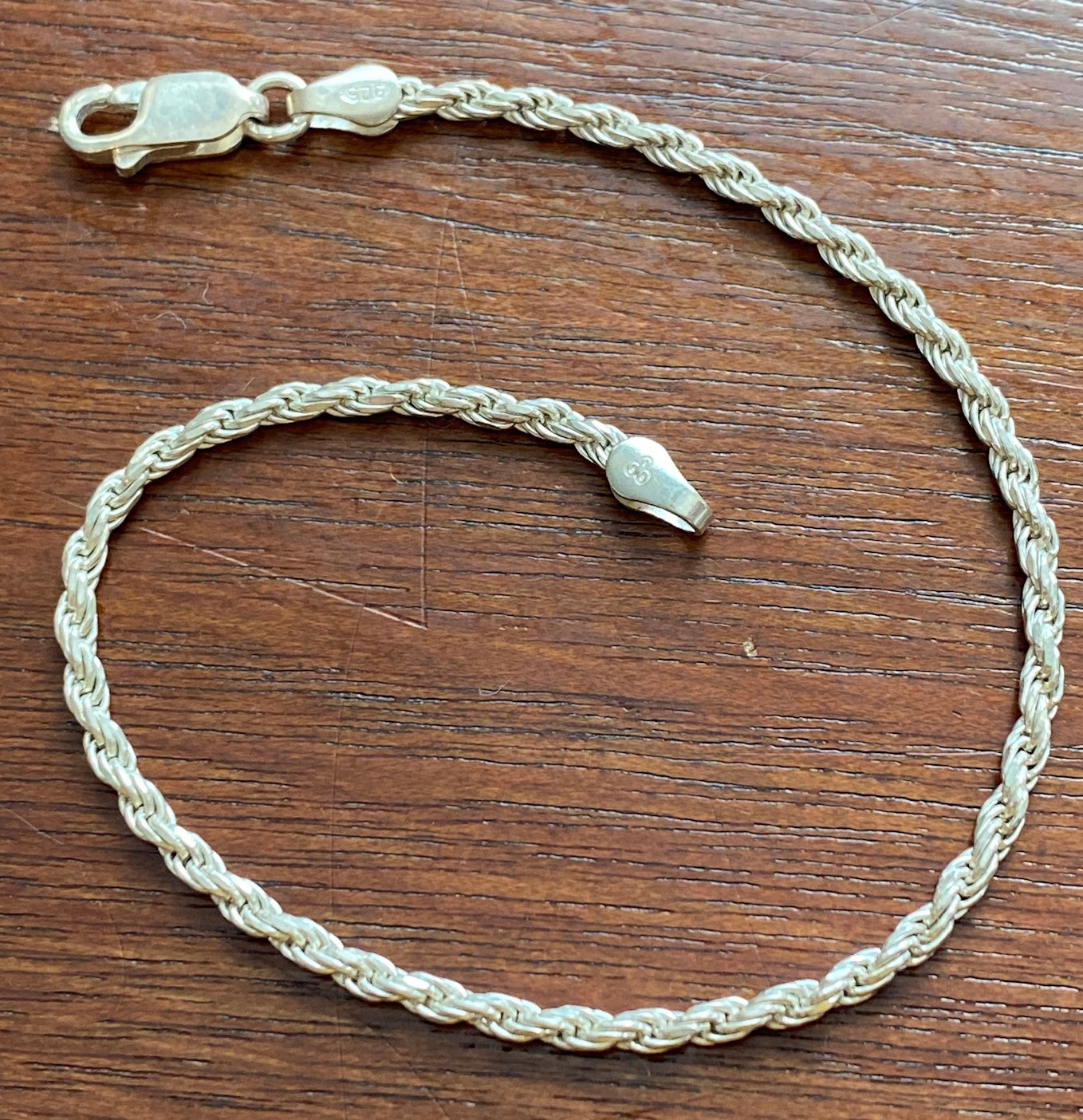 Sterling Silver 925 Twist Chain Bracelet 7.5" Long