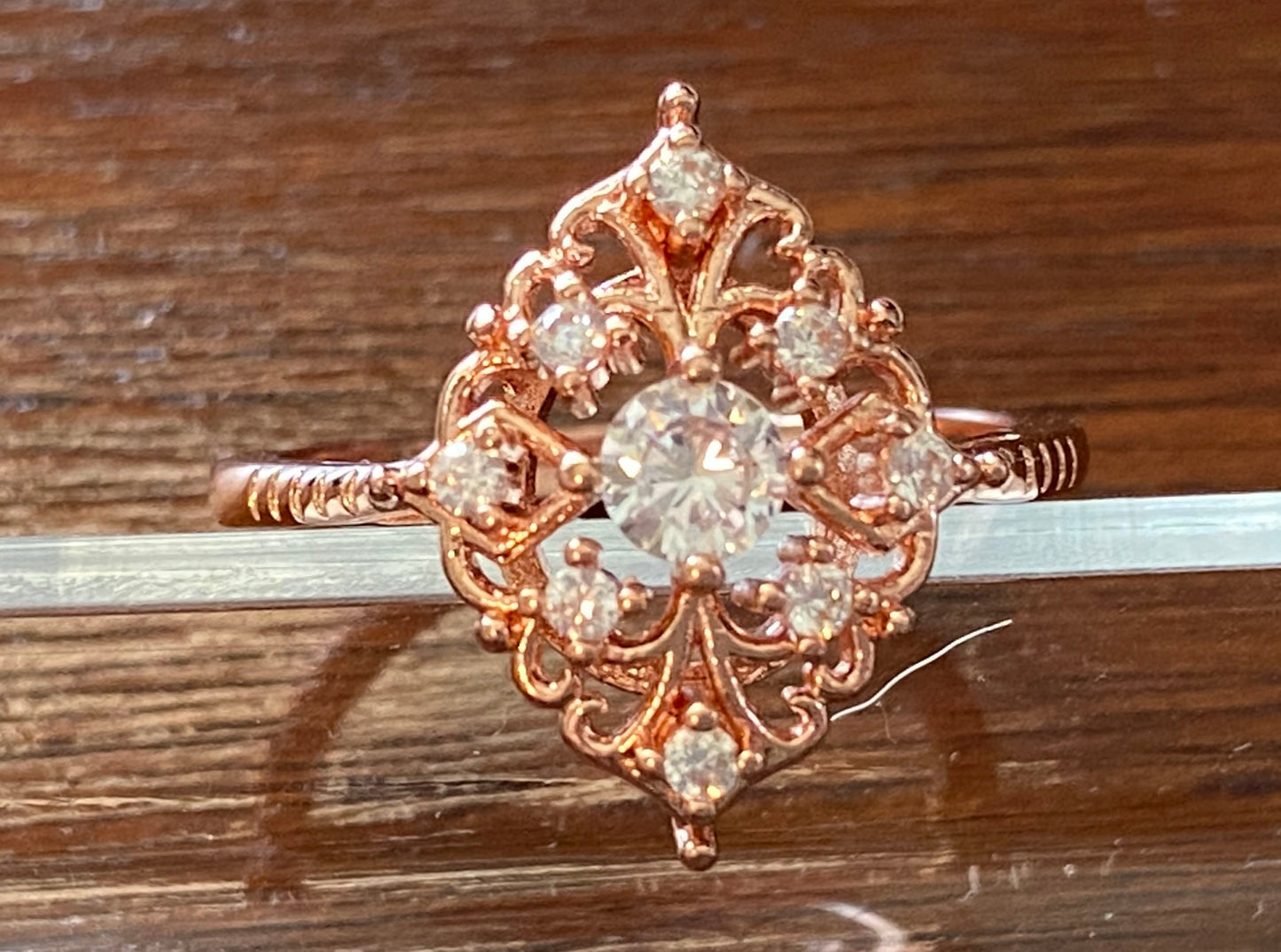 Rose Gold Plate Sterling Silver vintage Style CZ Ring Sz 9