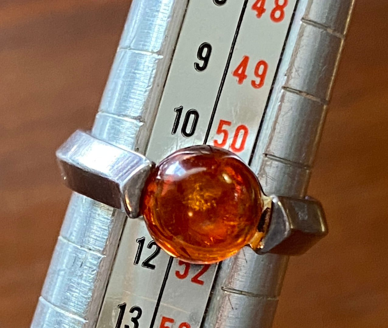 Vintage Sterling Silver 925 Round Amber Cabochon Ring Sz 5.5