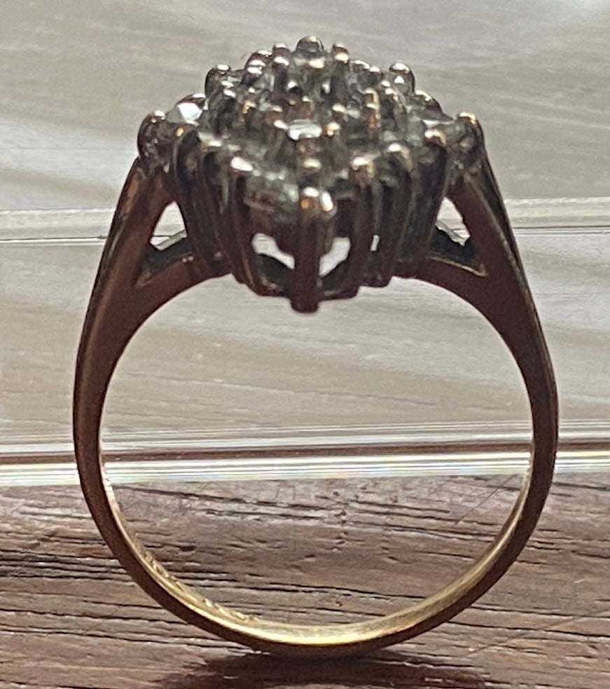 10k Yellow Gold 1ctw Round Diamond Cluster Cocktail Ring Sz 5.75