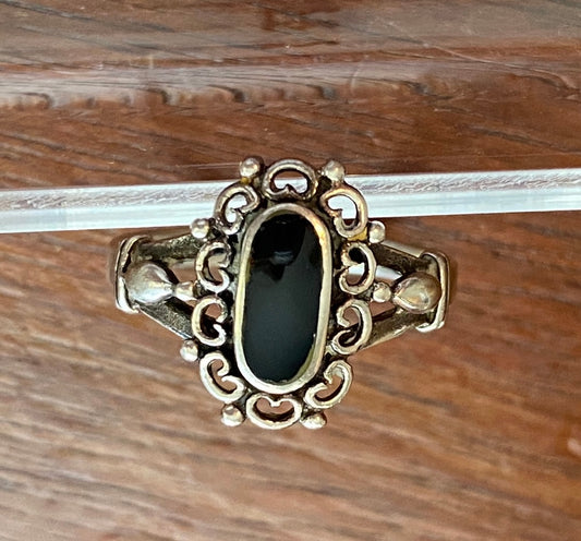 Sterling Silver Onyx Vintage Style Ring Sz 5.25 Signed JC