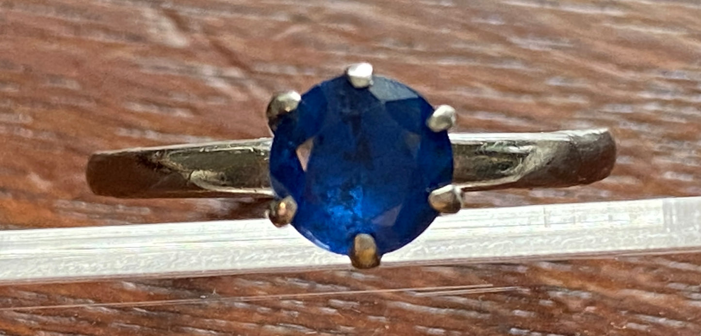 Signed 10k White Gold Ring 1ct Sapphire Sz 8.25