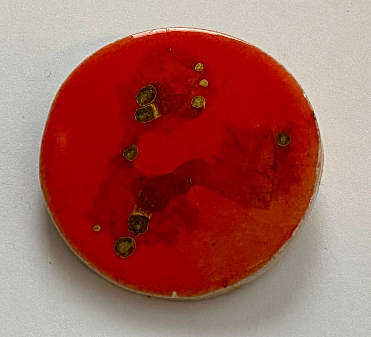 Vintage Alabaster Ceramic Glazed Red Gold Art Brooch Pin