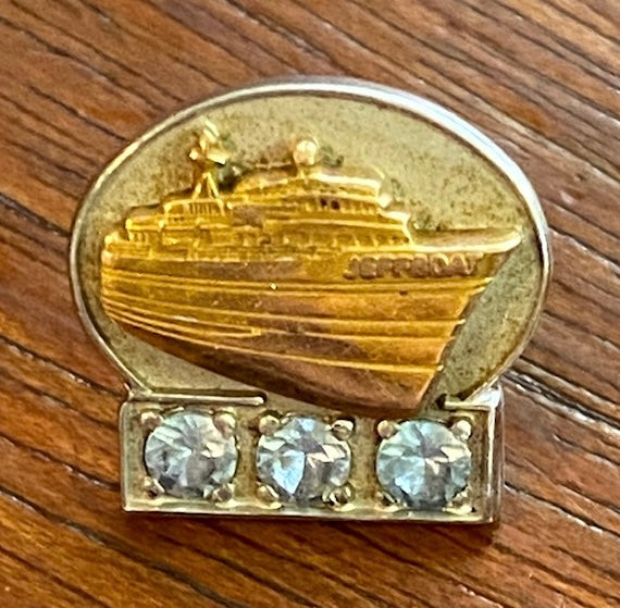 10k Yellow Gold Aquamarine JEFFBOAT Steamboat Ship Small Pin Pinback