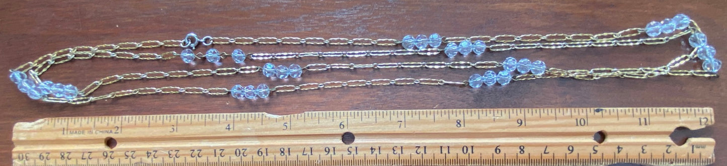 Vintage Faceted Glass Bead Gold Tone Opera Length Chain Necklace