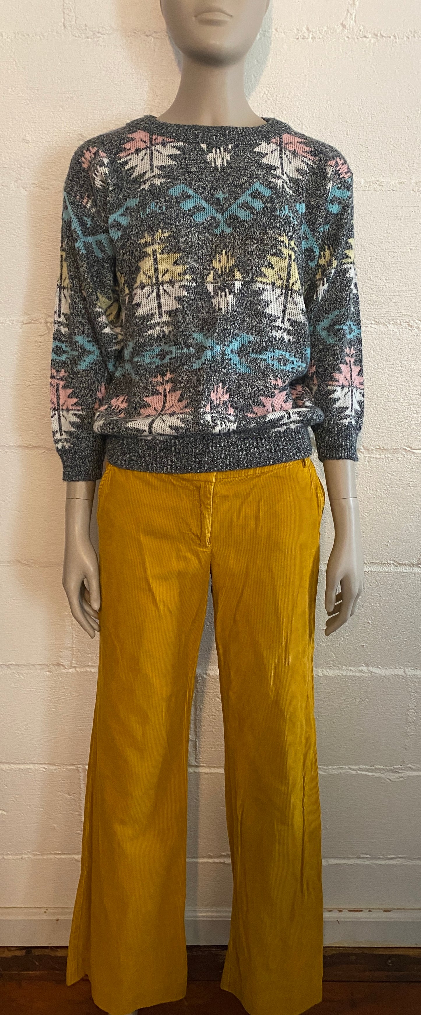 Vintage 80's Justin Allen Geometric Pastel Sweater Sz S/M Acrylic Pullover Knit