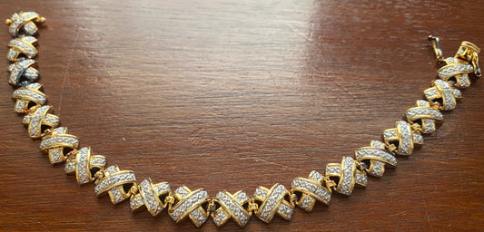 Sterling Silver 925 Gold Plate Cross X Tennis Bracelet 7.5" Long