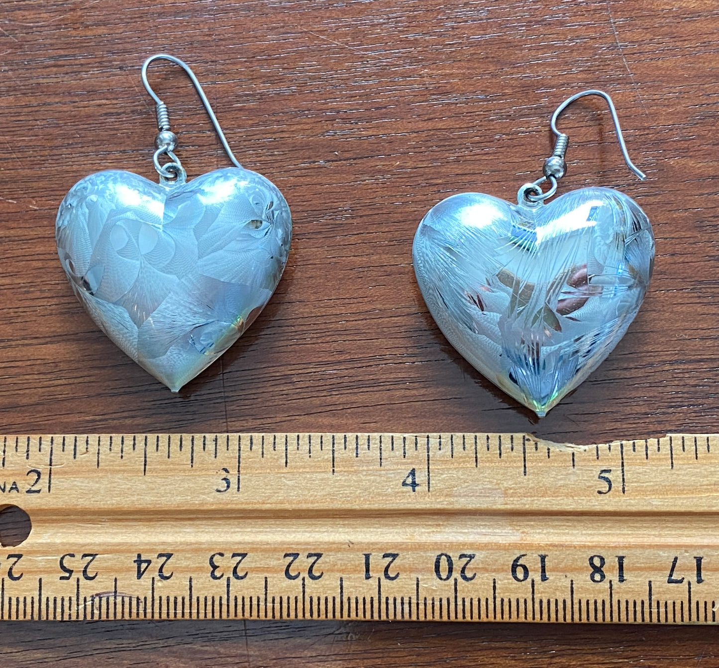 Vintage Large Textured Silvertone Metal Puffy Heart Pierced Earrings