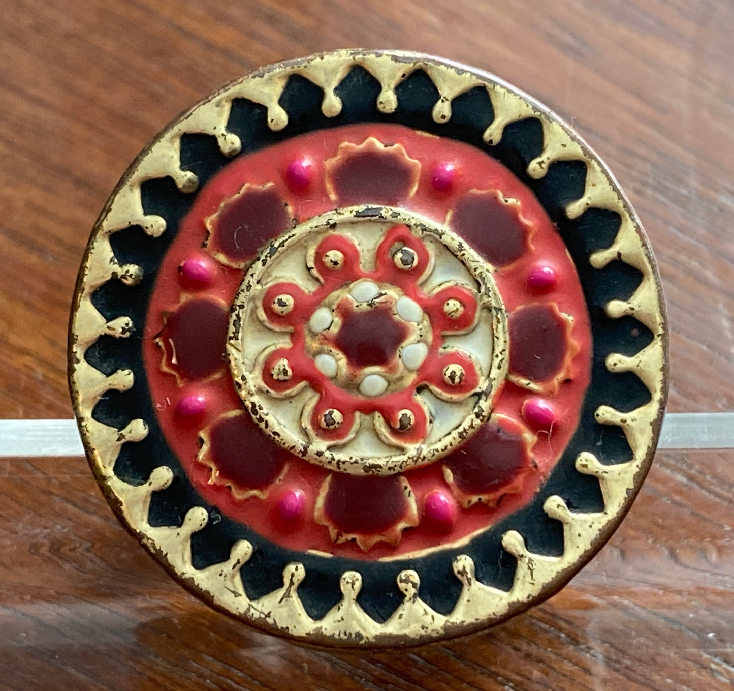 Lucky Brand Enamel Medallion Southwest Style Ring Sz 6.5