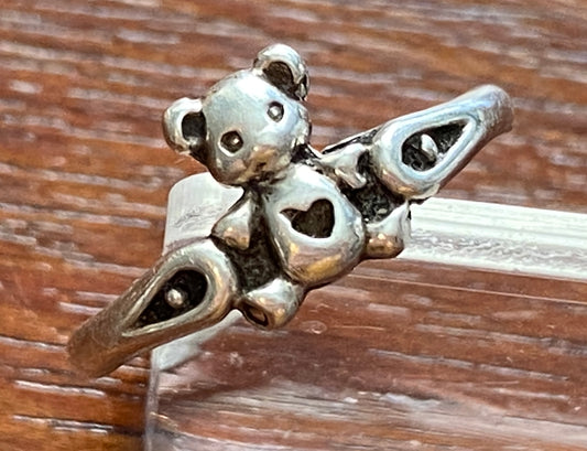 Sterling Silver 925 Teddy Bear Childs Baby Ring Sz 3