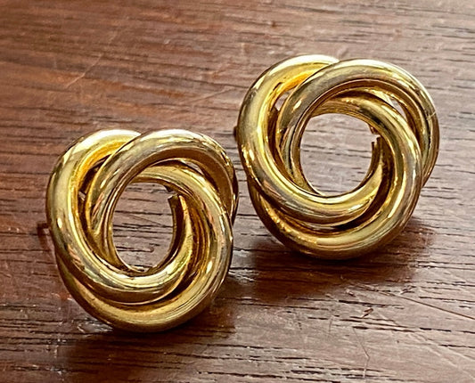 14k Yellow Gold Love Knot Stud Earrings Pierced 3.4g