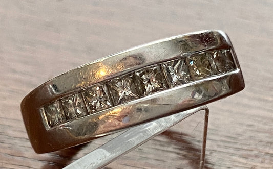 Mens 14k White Gold Diamond Channel Set Pave Ring Signed GC Sz 10